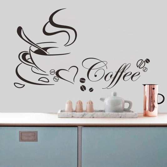 HOT Coffee Cup with Heart Vinyl Removeable Wall Stickers