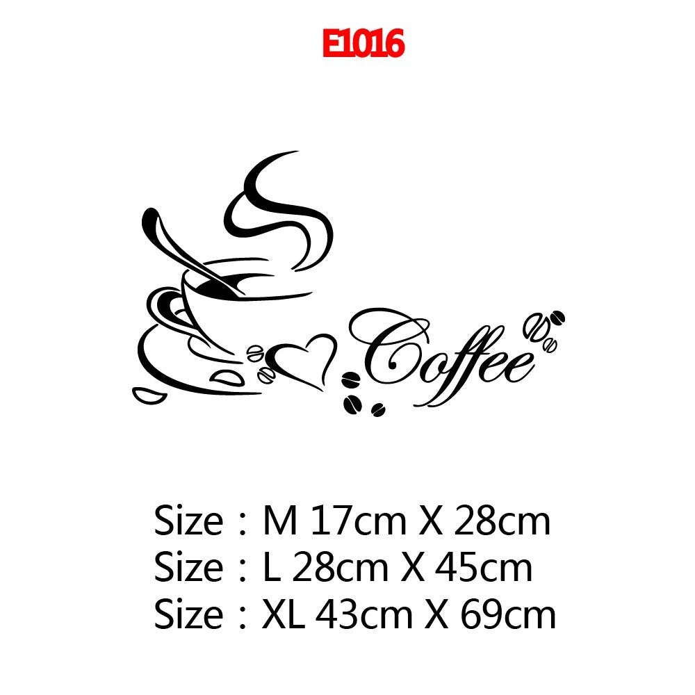 HOT Coffee Cup with Heart Vinyl Removeable Wall Stickers